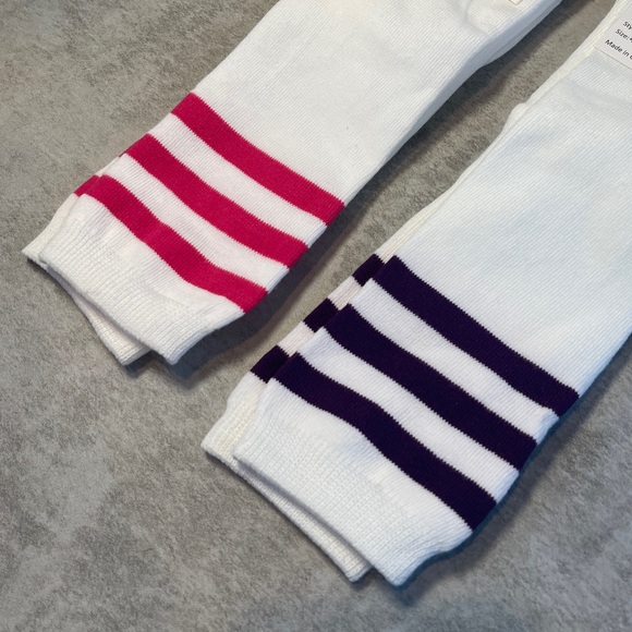 2 Pairs Knee High Socks White w/ Pink Stripes and White w/ Purple Stripes SZ 4-6 - Picture 4 of 6